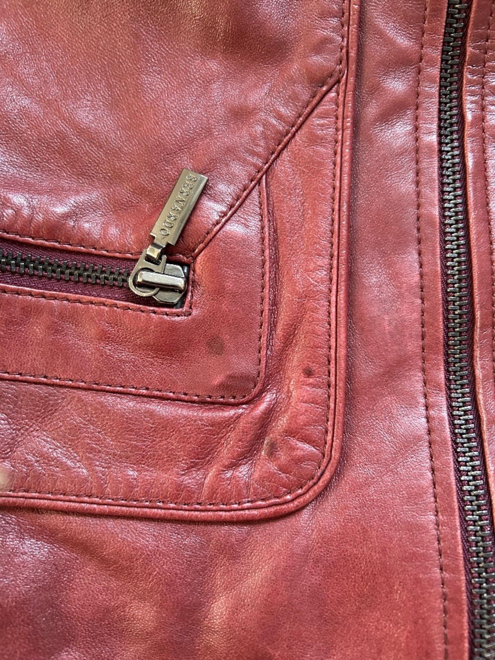 Bernardo Oxblood Leather Moto Scuba Jacket Quilted Shoulder Size S - Picture 12 of 15
